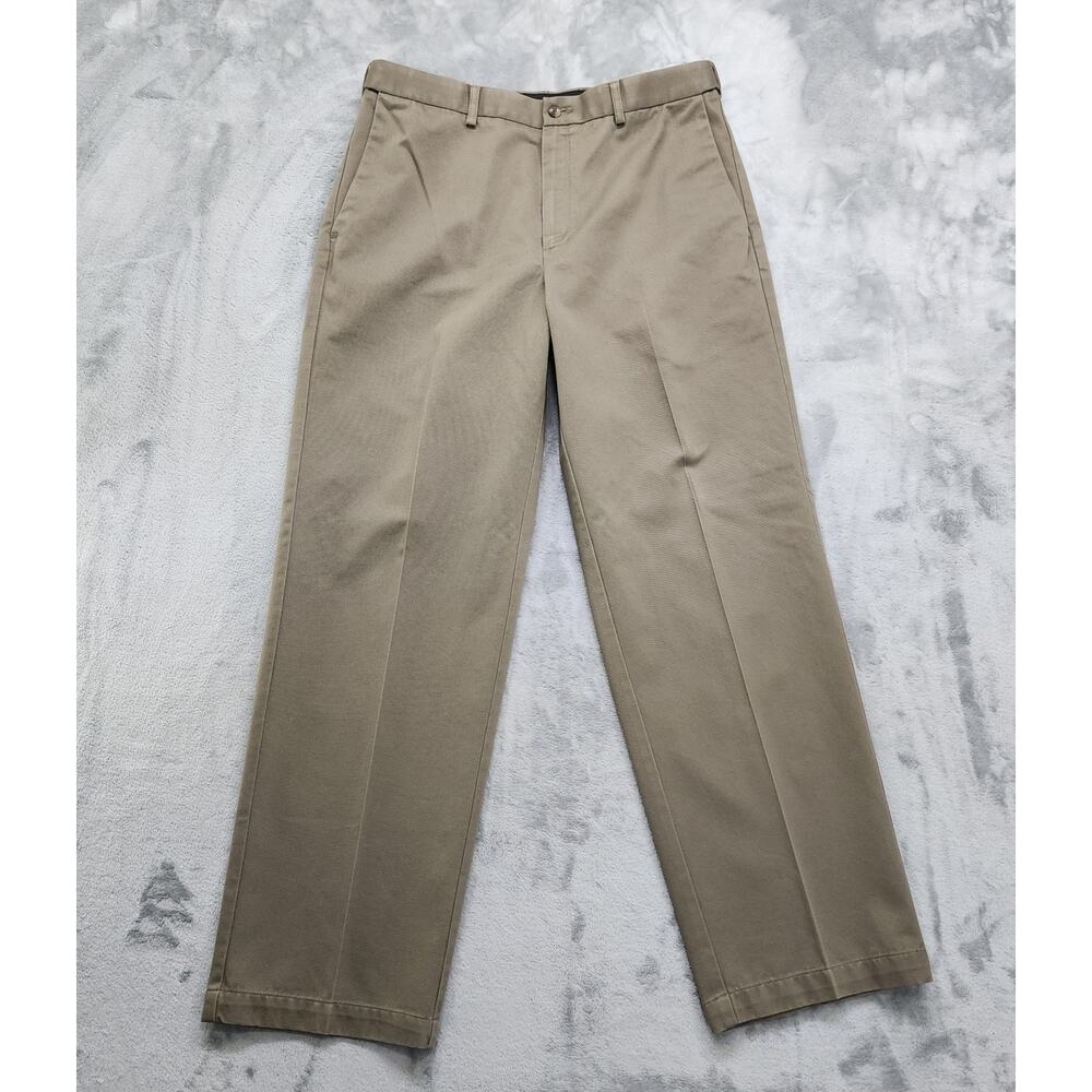 Haggar Pants Mens 36 X 32 Brown Flat Front Straight Fit No Iron Cotton‎ Khakis